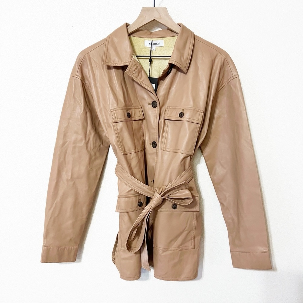 🛍️NWT Naadam Vegan Leather Belted Pocket Cargo Safari Jacket in Camel Tan Small